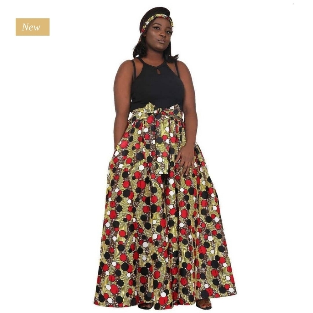 Polka Dot African Print Long Maxi Skirt Elastic Waist🌟 - Picture 2 of 3